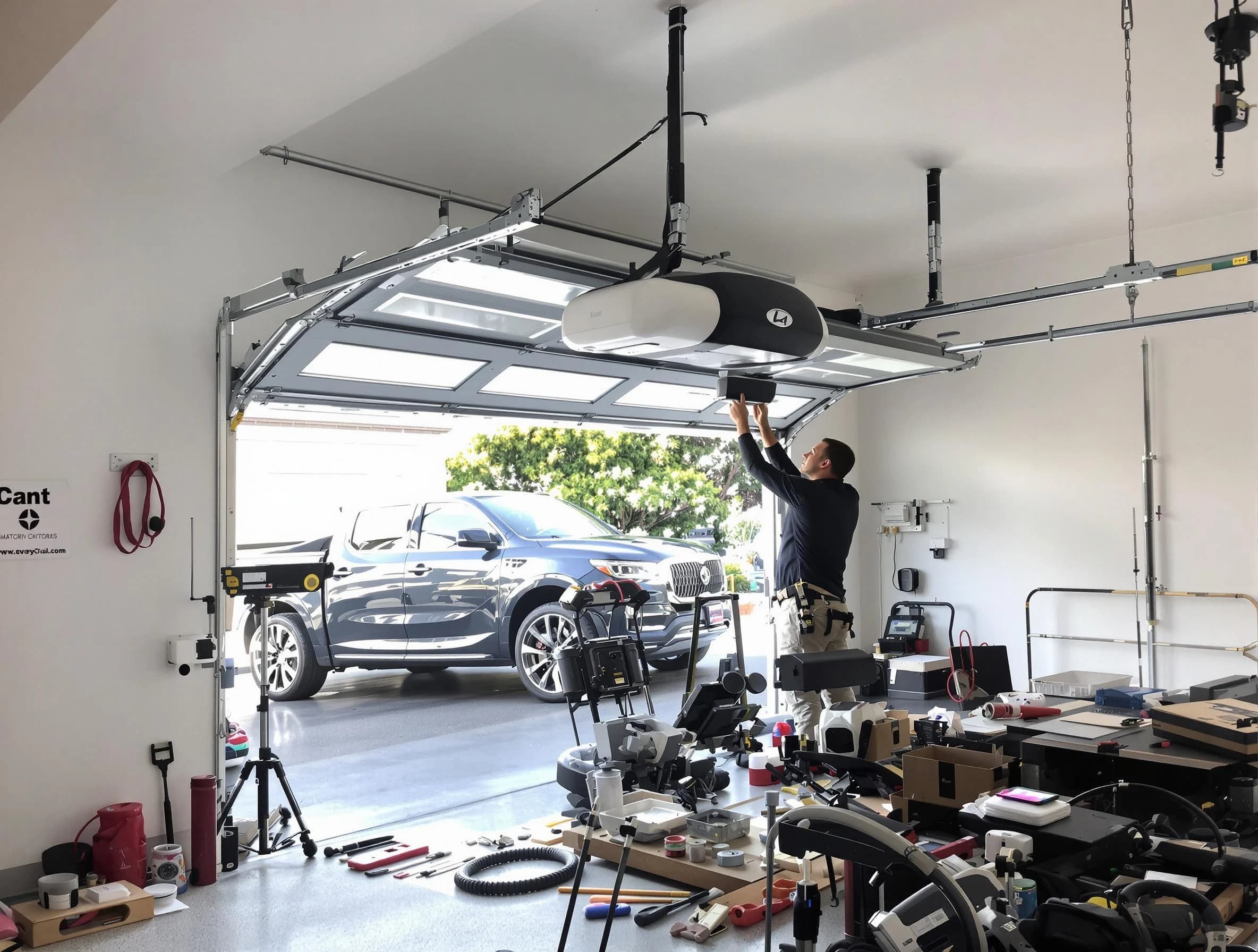 Elk Ridge Garage Door Repair specialist installing smart garage door opener system in Elk Ridge home