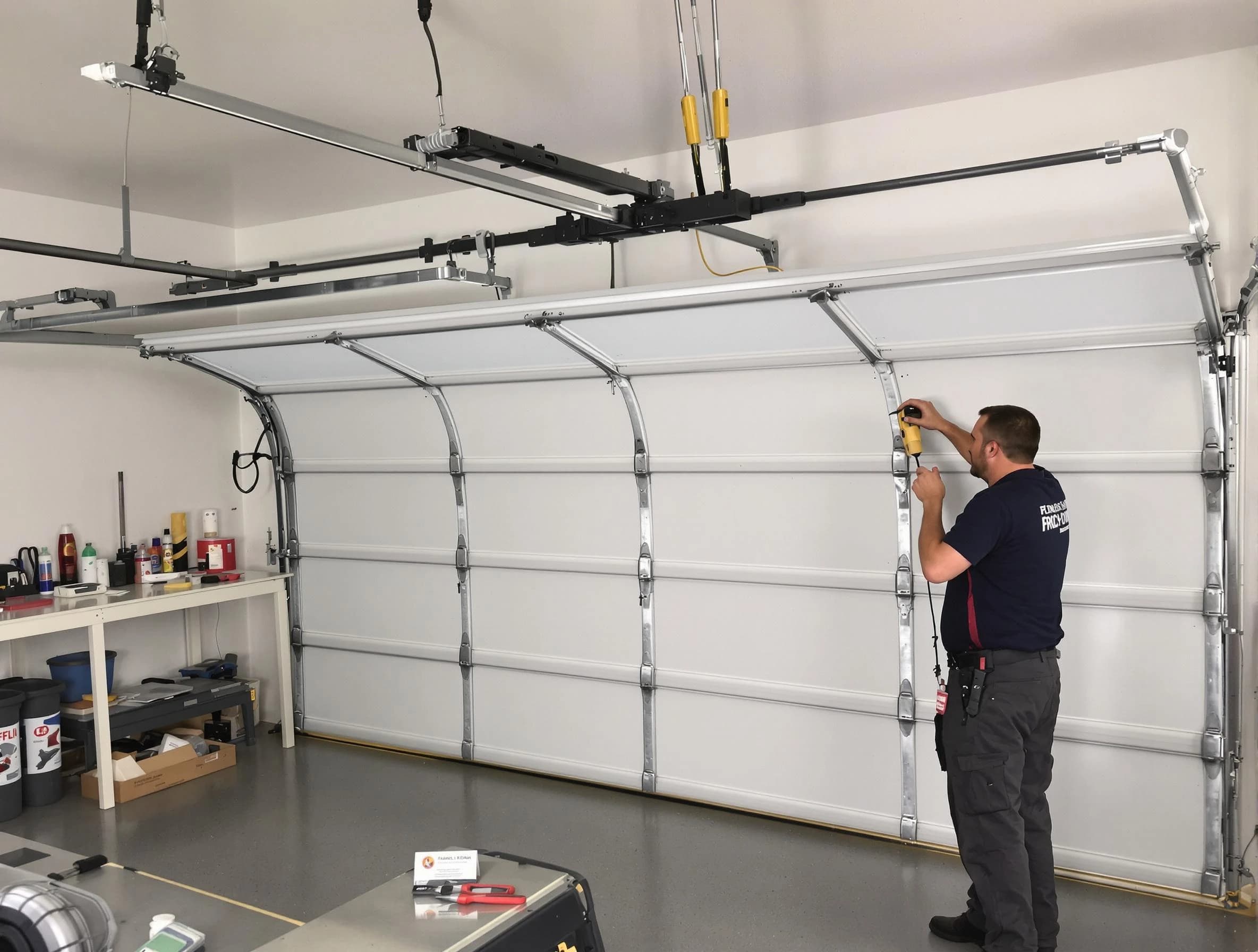 Elk Ridge Garage Door Repair certified technician performing overhead door system repair in Elk Ridge