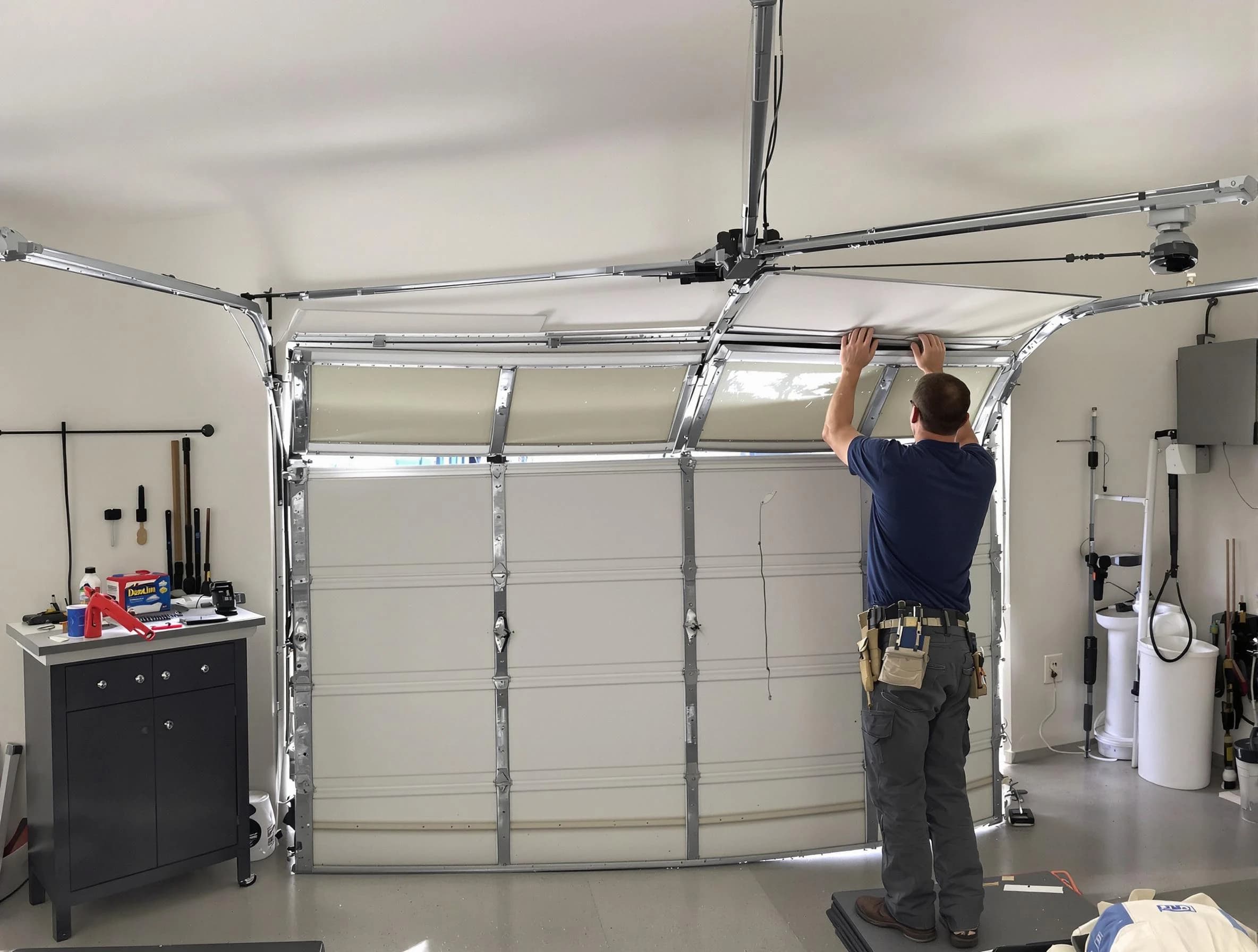 Elk Ridge Garage Door Repair specialist performing precise section replacement on Elk Ridge garage door