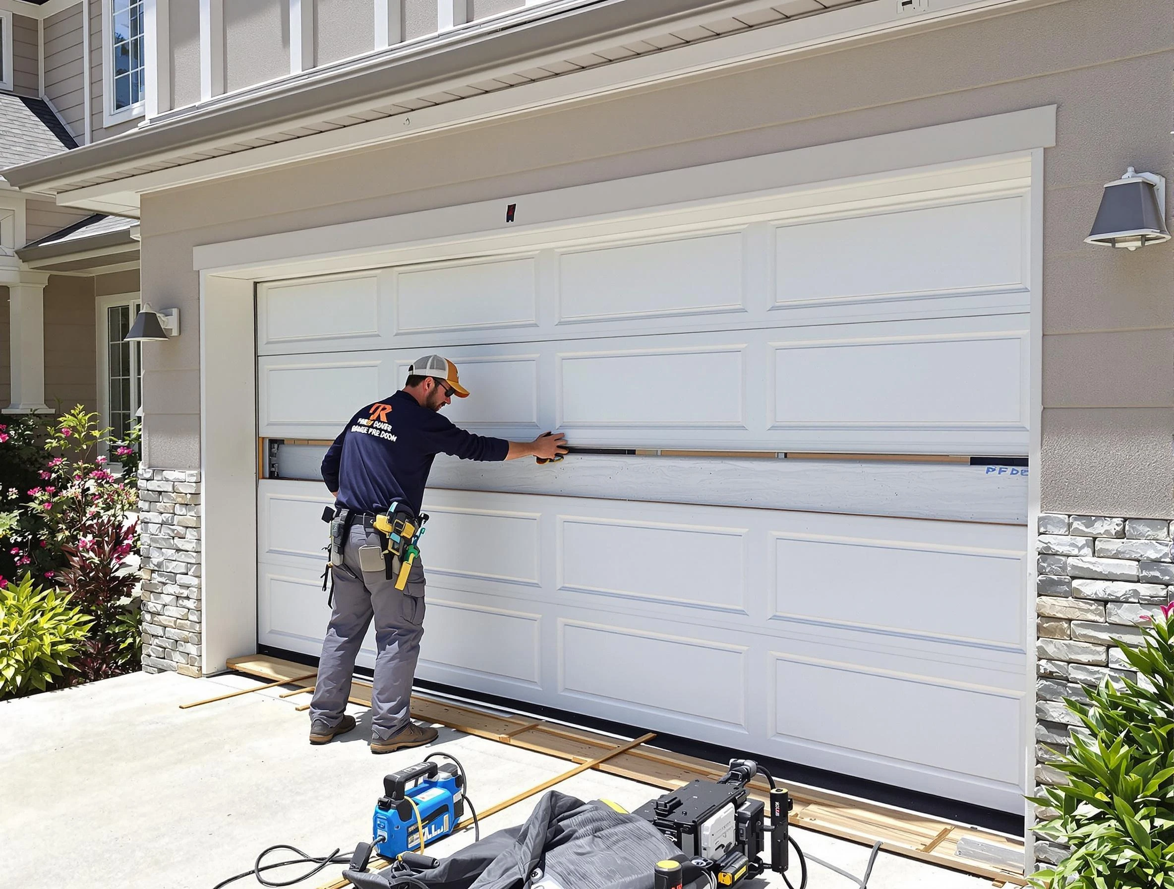 Elk Ridge Garage Door Repair team performing complete garage door replacement at Elk Ridge residence