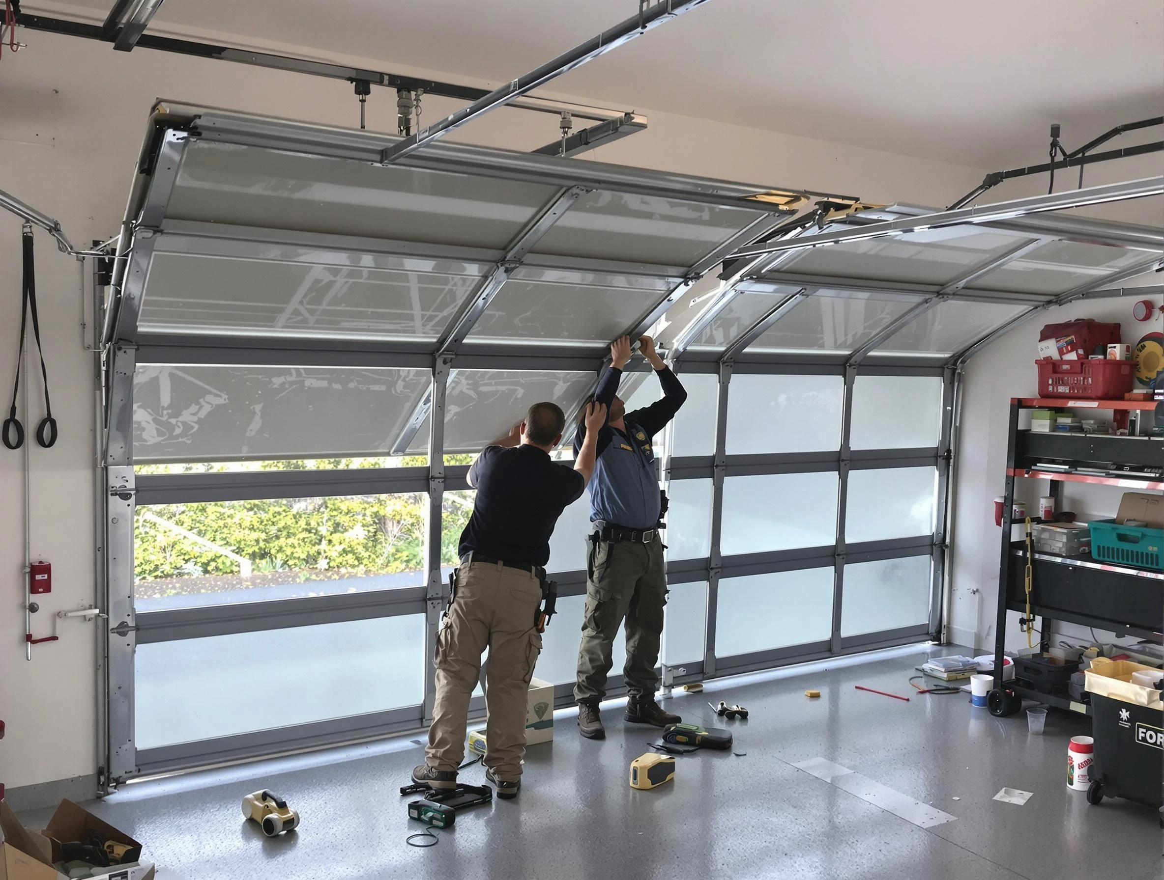 Elk Ridge Garage Door Repair expert performing precise panel replacement on Elk Ridge garage door
