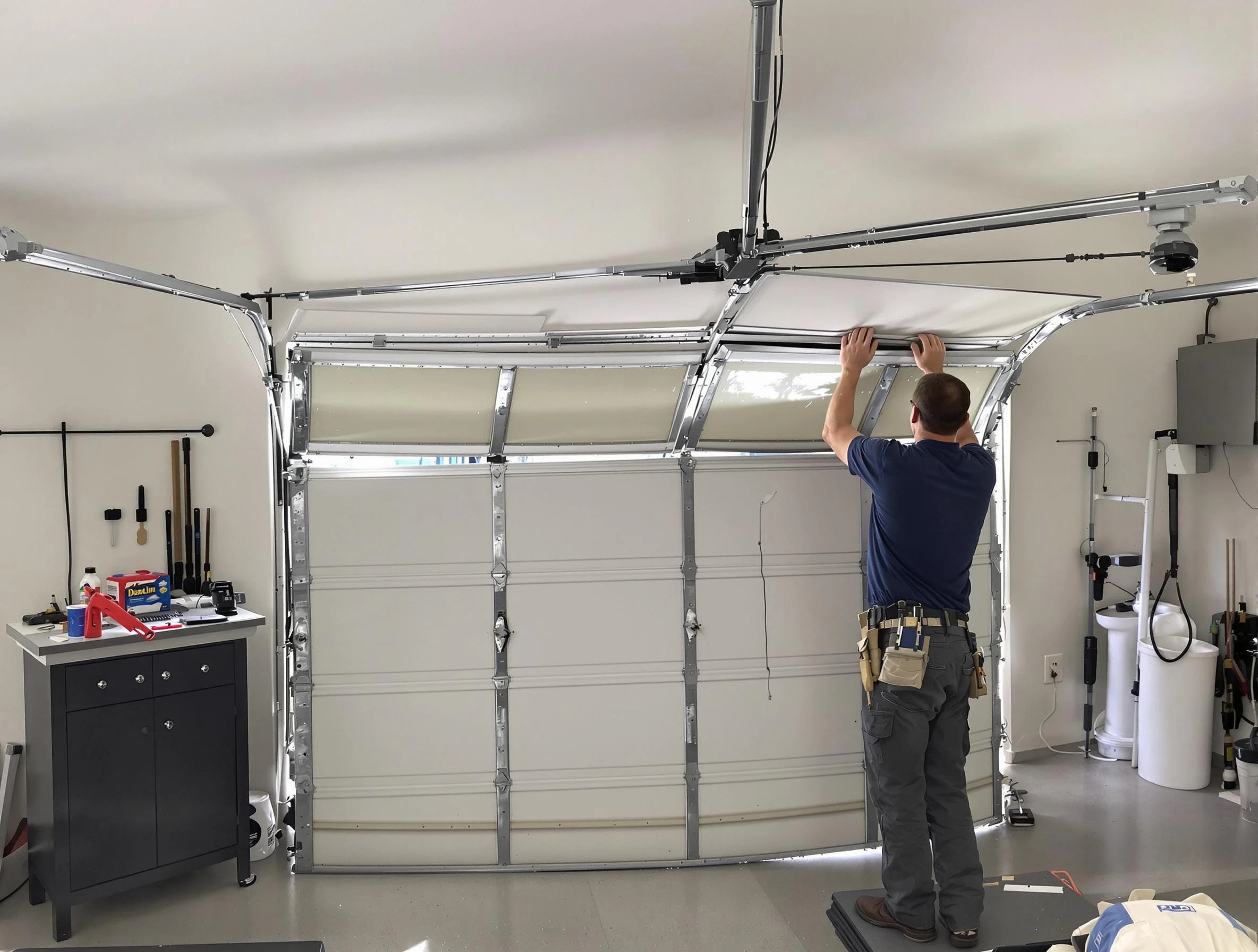 Elk Ridge Garage Door Repair specialist performing precise section replacement on Elk Ridge garage door