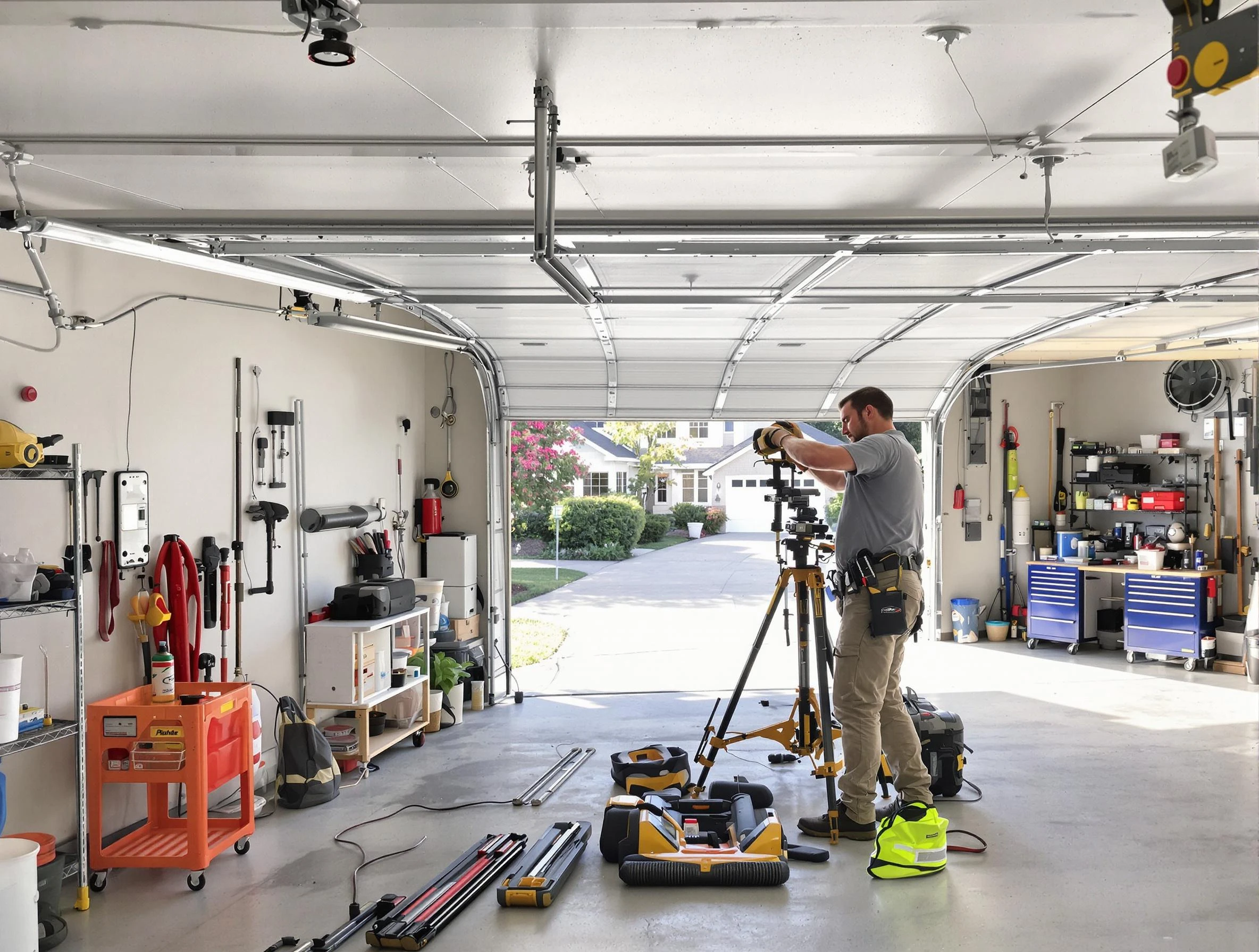 Elk Ridge Garage Door Repair specialist performing laser-guided track alignment in Elk Ridge